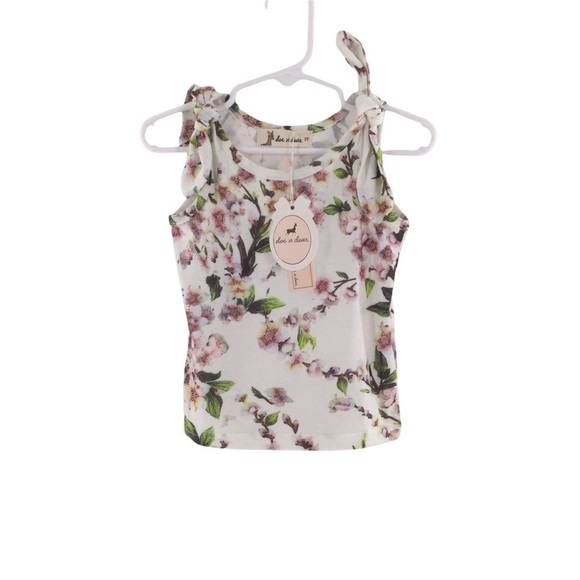 Doe A Deer Floral Girls Tie Shoulder Top Nwt - Picture 2 of 4